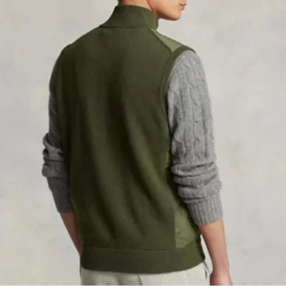 Polo Ralph Lauren Men's Olive Woven Knit Fully Lined Zipper Front Hybrid Vest - Picture 2 of 13
